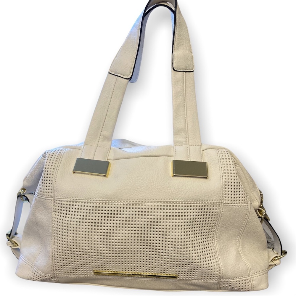 Steve Madden White Perforated Leather Crossbody Tote